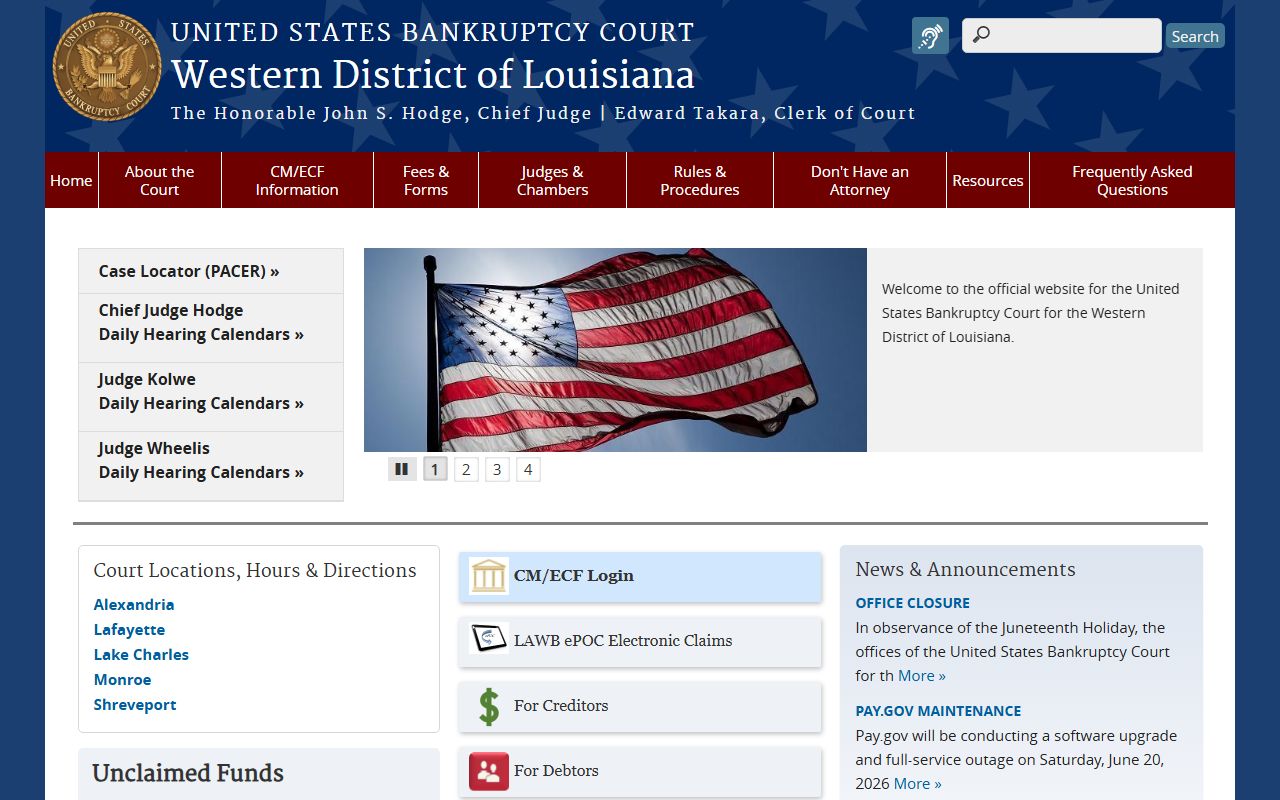 Western District of Louisiana bankruptcy court page