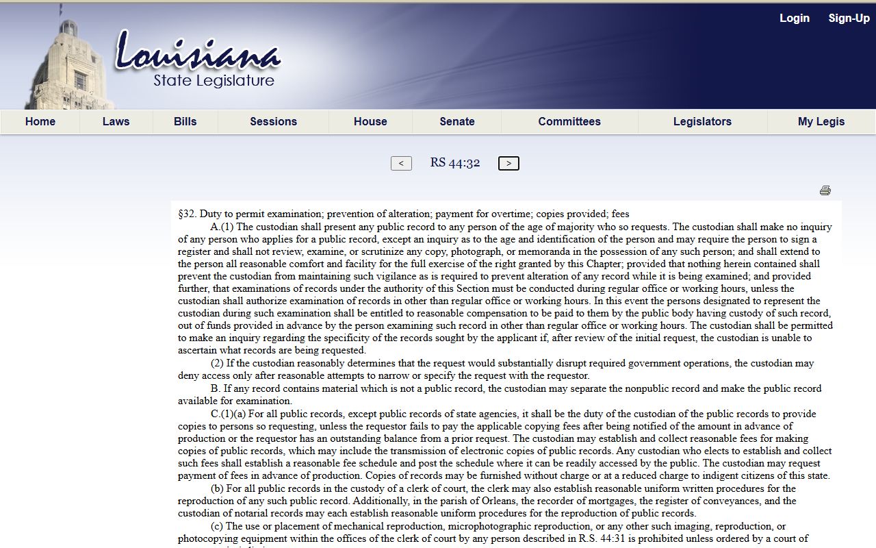 Richland Parish court records Louisiana public records inspection statute