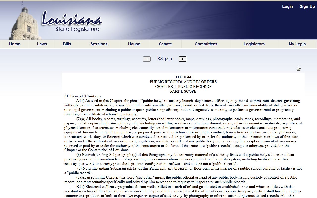 Richland Parish court records Louisiana public records definitions statute