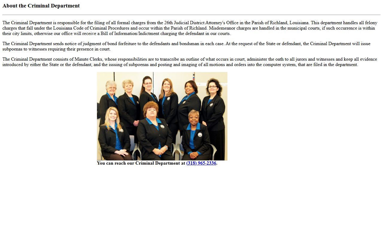 Richland Parish criminal court records Clerk Criminal Department component