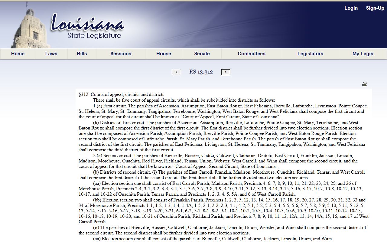 Louisiana courts of appeal statute for Richland Parish District Court