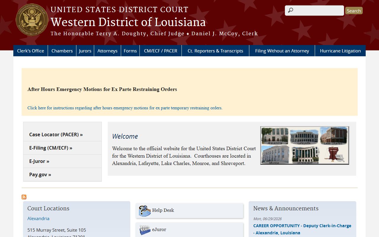 Western District of Louisiana federal court separate from Richland Parish District Court records