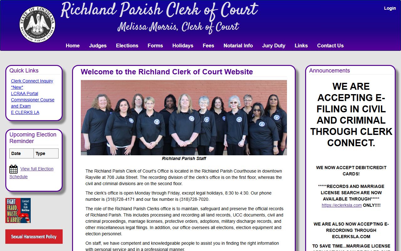 Richland Parish court records Clerk contact route