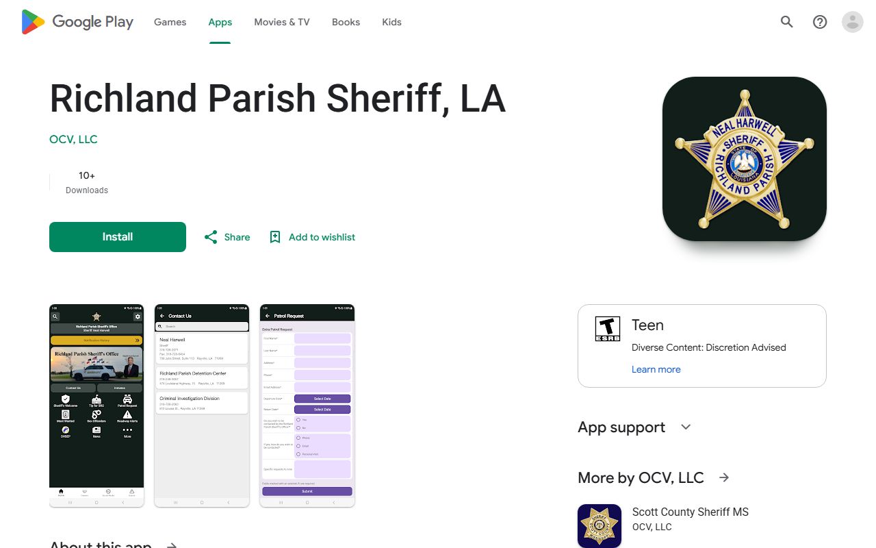 Richland Parish Sheriff's Office Google Play app listing