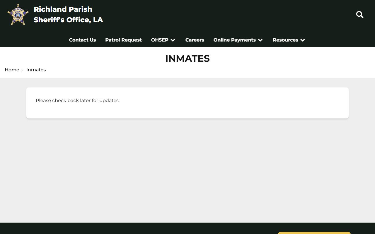 Richland Parish Sheriff inmates page under maintenance