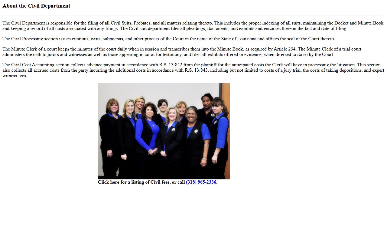 Richland Parish Clerk Civil Department page