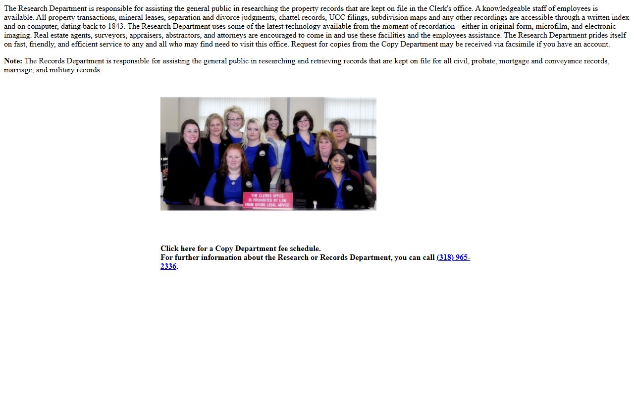 Richland Parish Clerk Records and Research Department page
